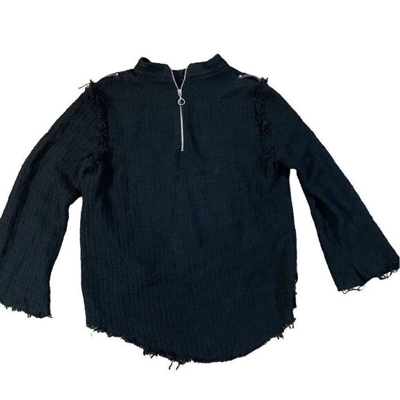 ZARA Basics Black High Neck Long Bell Sleeve with Raw Hems & Top Stud Detail swe - Picture 9 of 11